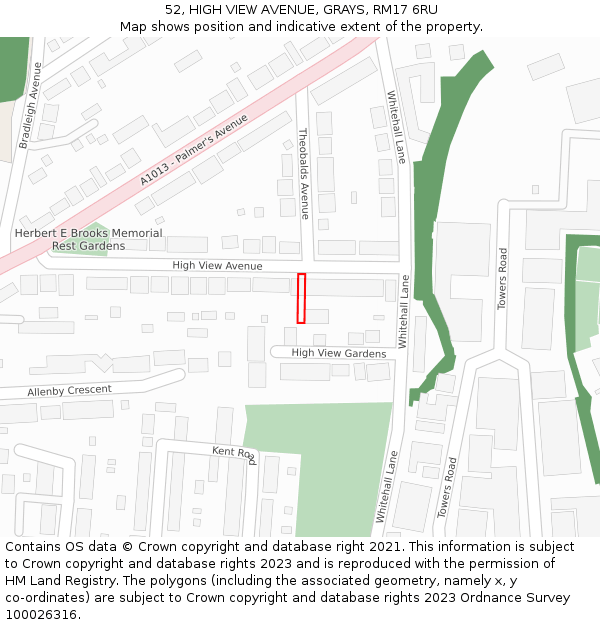 52, HIGH VIEW AVENUE, GRAYS, RM17 6RU: Location map and indicative extent of plot