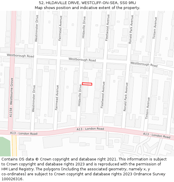 52, HILDAVILLE DRIVE, WESTCLIFF-ON-SEA, SS0 9RU: Location map and indicative extent of plot