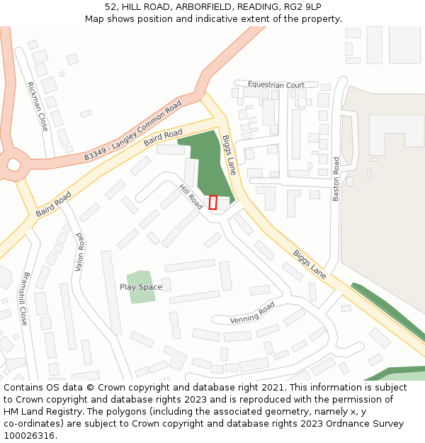 52, HILL ROAD, ARBORFIELD, READING, RG2 9LP: Location map and indicative extent of plot