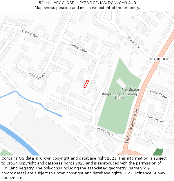 52, HILLARY CLOSE, HEYBRIDGE, MALDON, CM9 4UB: Location map and indicative extent of plot
