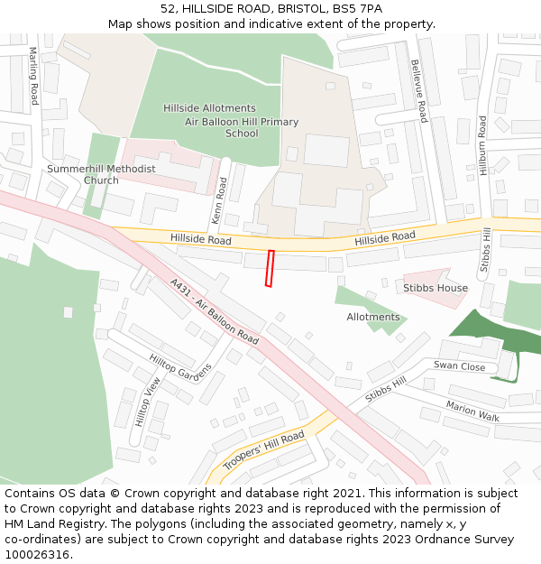 52, HILLSIDE ROAD, BRISTOL, BS5 7PA: Location map and indicative extent of plot