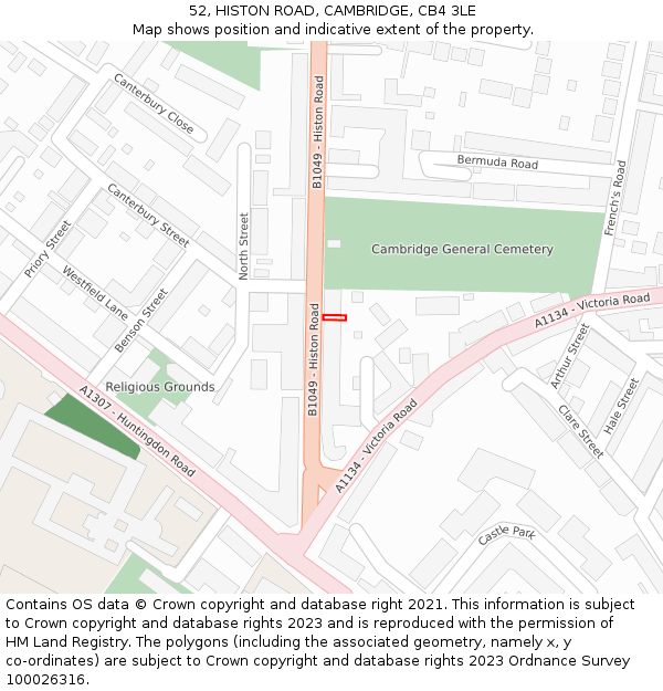 52, HISTON ROAD, CAMBRIDGE, CB4 3LE: Location map and indicative extent of plot