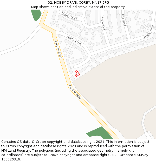 52, HOBBY DRIVE, CORBY, NN17 5FG: Location map and indicative extent of plot