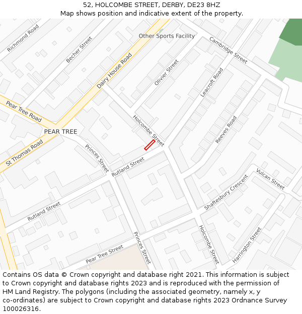 52, HOLCOMBE STREET, DERBY, DE23 8HZ: Location map and indicative extent of plot