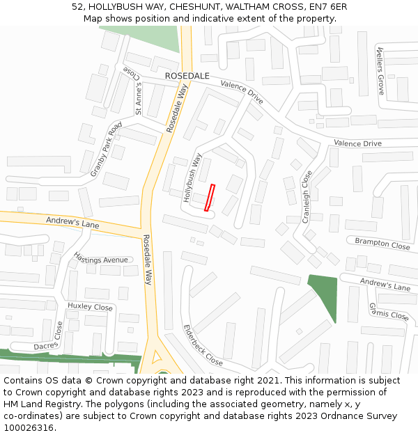 52, HOLLYBUSH WAY, CHESHUNT, WALTHAM CROSS, EN7 6ER: Location map and indicative extent of plot