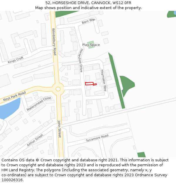52, HORSESHOE DRIVE, CANNOCK, WS12 0FR: Location map and indicative extent of plot