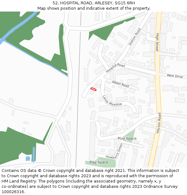 52, HOSPITAL ROAD, ARLESEY, SG15 6RH: Location map and indicative extent of plot
