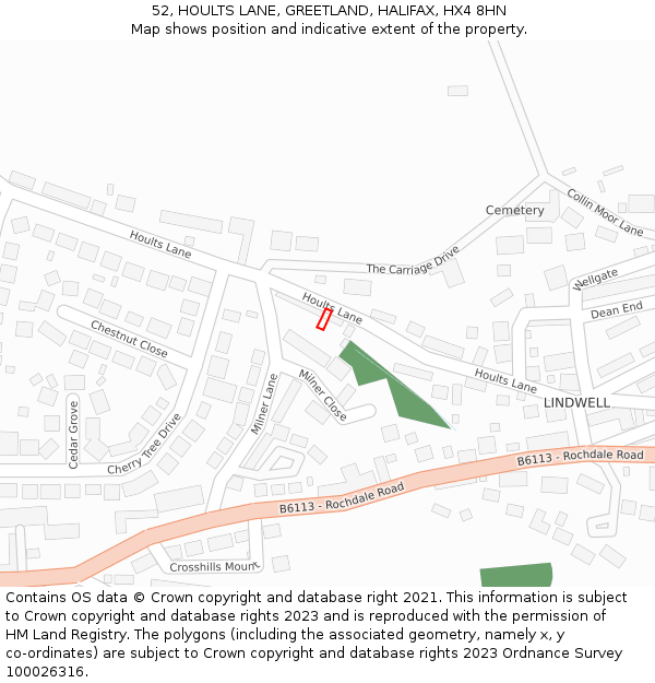 52, HOULTS LANE, GREETLAND, HALIFAX, HX4 8HN: Location map and indicative extent of plot