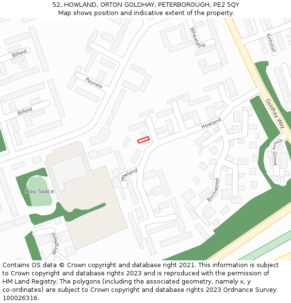 52, HOWLAND, ORTON GOLDHAY, PETERBOROUGH, PE2 5QY: Location map and indicative extent of plot