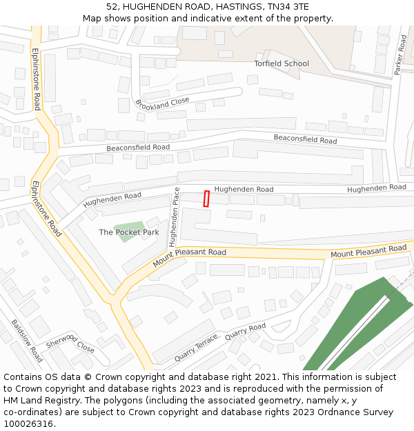 52, HUGHENDEN ROAD, HASTINGS, TN34 3TE: Location map and indicative extent of plot