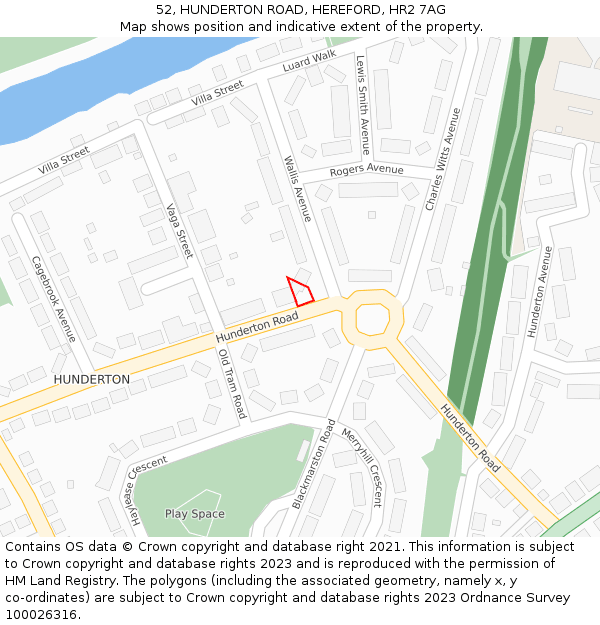 52, HUNDERTON ROAD, HEREFORD, HR2 7AG: Location map and indicative extent of plot