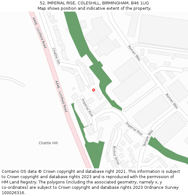 52, IMPERIAL RISE, COLESHILL, BIRMINGHAM, B46 1UG: Location map and indicative extent of plot