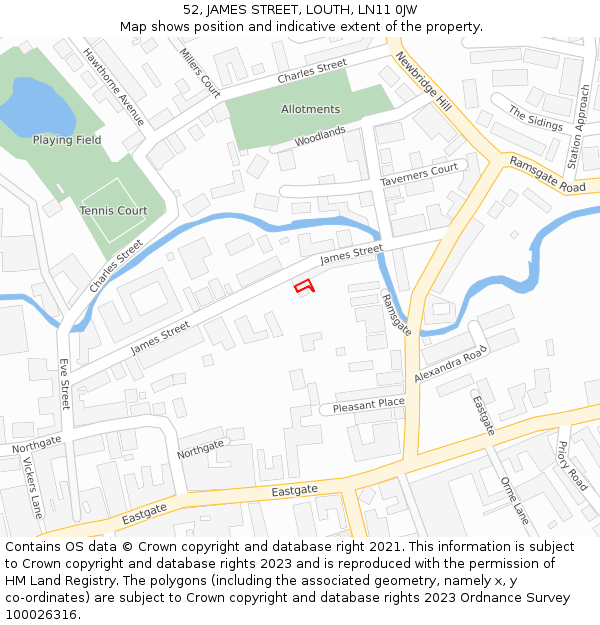 52, JAMES STREET, LOUTH, LN11 0JW: Location map and indicative extent of plot