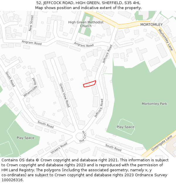 52, JEFFCOCK ROAD, HIGH GREEN, SHEFFIELD, S35 4HL: Location map and indicative extent of plot