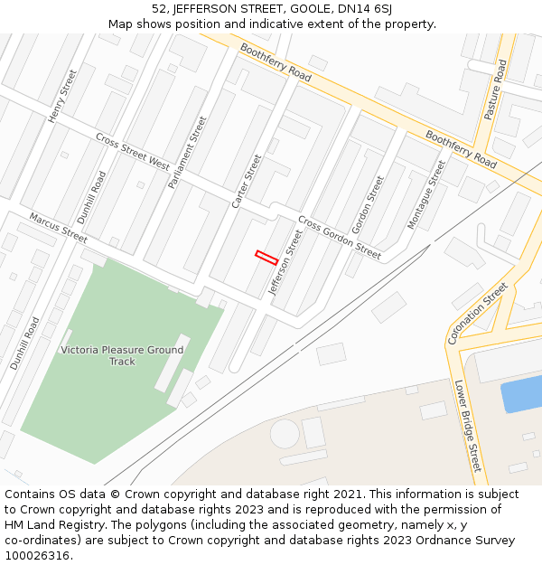 52, JEFFERSON STREET, GOOLE, DN14 6SJ: Location map and indicative extent of plot