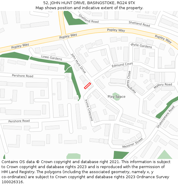 52, JOHN HUNT DRIVE, BASINGSTOKE, RG24 9TX: Location map and indicative extent of plot