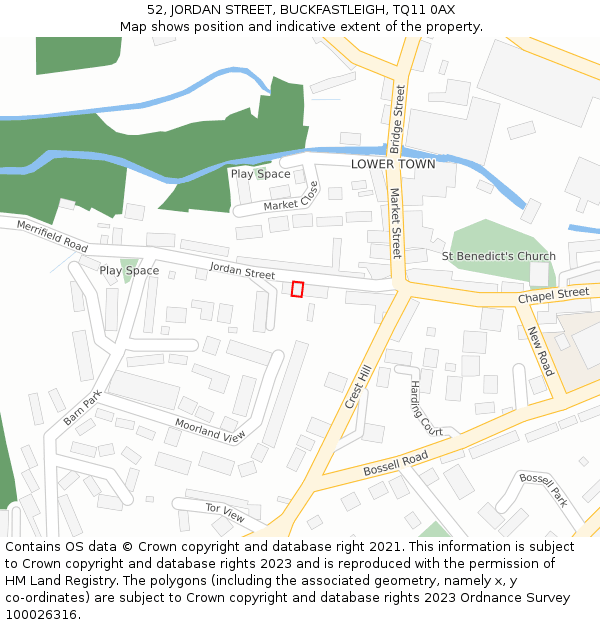 52, JORDAN STREET, BUCKFASTLEIGH, TQ11 0AX: Location map and indicative extent of plot