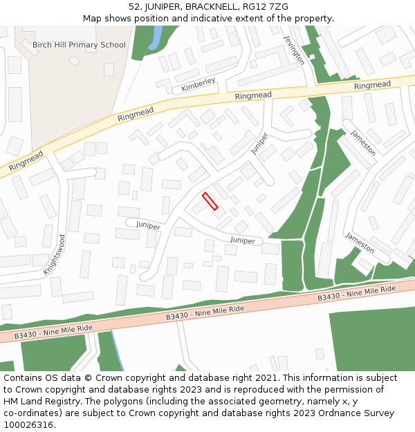 52, JUNIPER, BRACKNELL, RG12 7ZG: Location map and indicative extent of plot