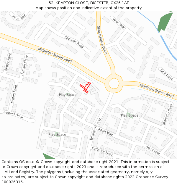 52, KEMPTON CLOSE, BICESTER, OX26 1AE: Location map and indicative extent of plot
