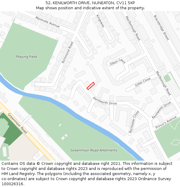 52, KENILWORTH DRIVE, NUNEATON, CV11 5XP: Location map and indicative extent of plot
