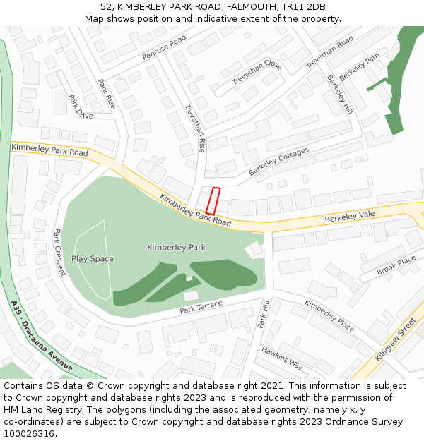 52, KIMBERLEY PARK ROAD, FALMOUTH, TR11 2DB: Location map and indicative extent of plot