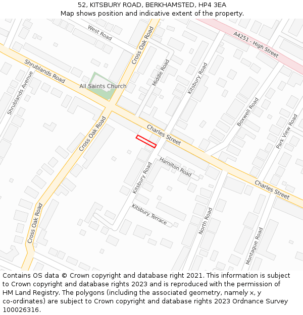 52, KITSBURY ROAD, BERKHAMSTED, HP4 3EA: Location map and indicative extent of plot
