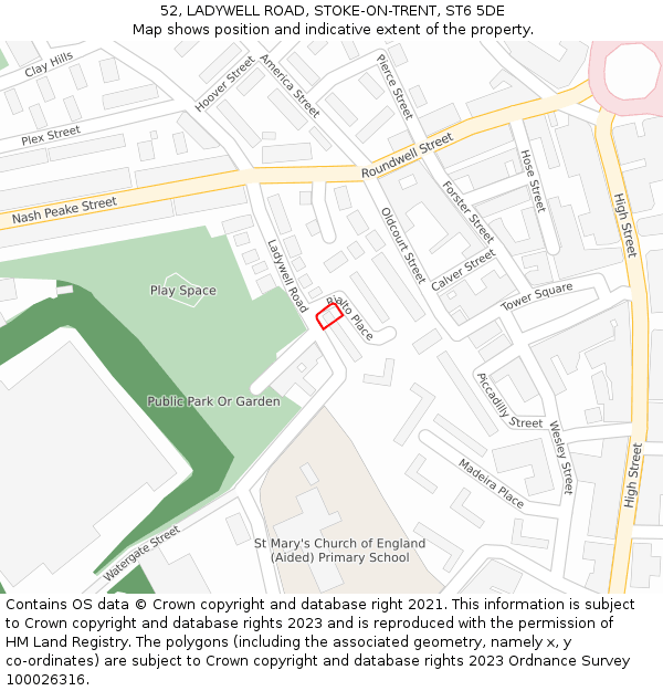 52, LADYWELL ROAD, STOKE-ON-TRENT, ST6 5DE: Location map and indicative extent of plot