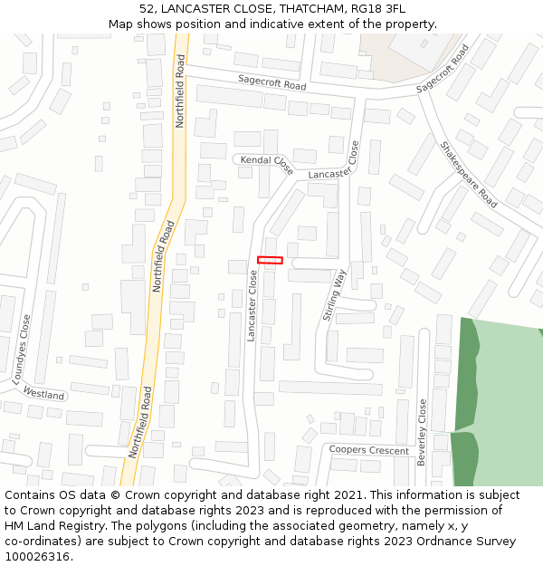 52, LANCASTER CLOSE, THATCHAM, RG18 3FL: Location map and indicative extent of plot