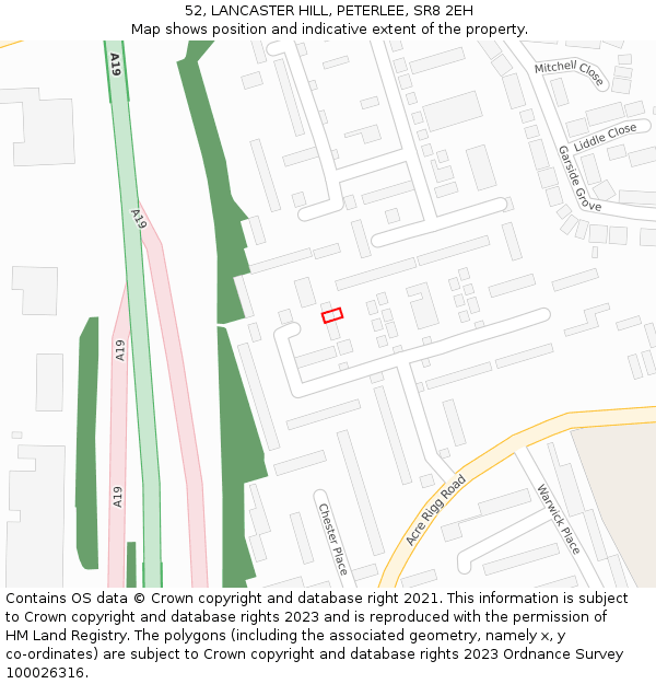 52, LANCASTER HILL, PETERLEE, SR8 2EH: Location map and indicative extent of plot
