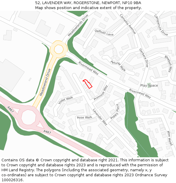 52, LAVENDER WAY, ROGERSTONE, NEWPORT, NP10 9BA: Location map and indicative extent of plot