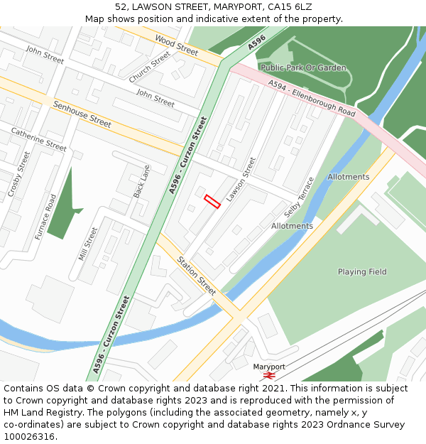 52, LAWSON STREET, MARYPORT, CA15 6LZ: Location map and indicative extent of plot