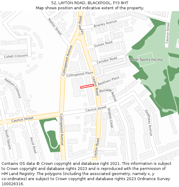 52, LAYTON ROAD, BLACKPOOL, FY3 8HT: Location map and indicative extent of plot