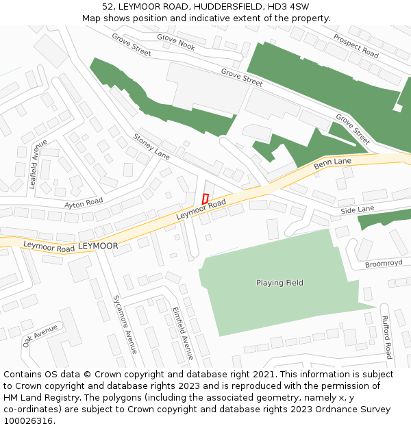 52, LEYMOOR ROAD, HUDDERSFIELD, HD3 4SW: Location map and indicative extent of plot