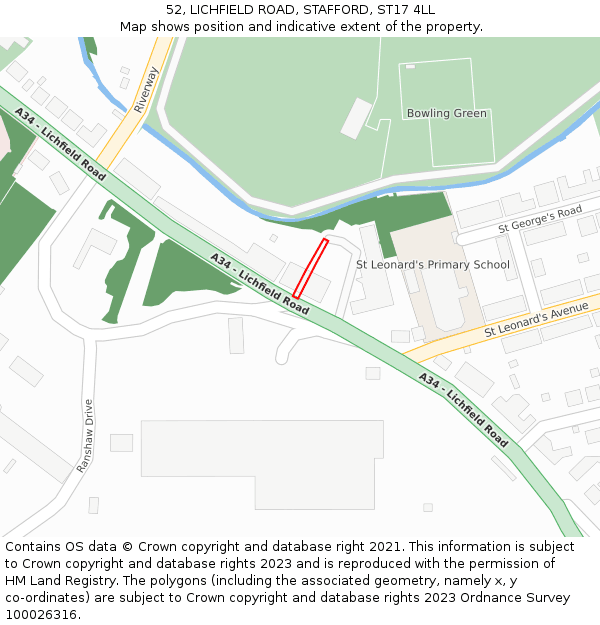 52, LICHFIELD ROAD, STAFFORD, ST17 4LL: Location map and indicative extent of plot