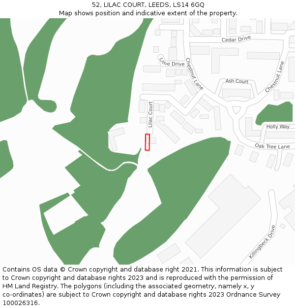 52, LILAC COURT, LEEDS, LS14 6GQ: Location map and indicative extent of plot