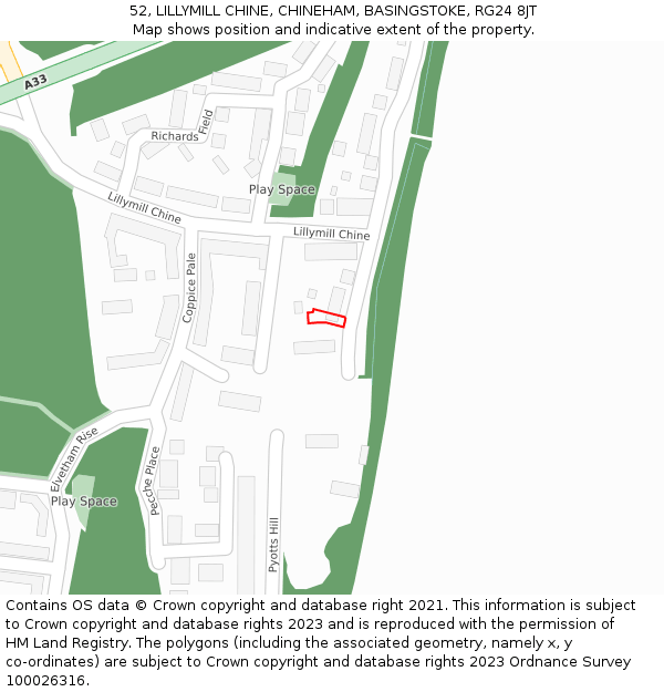 52, LILLYMILL CHINE, CHINEHAM, BASINGSTOKE, RG24 8JT: Location map and indicative extent of plot