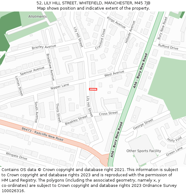 52, LILY HILL STREET, WHITEFIELD, MANCHESTER, M45 7JB: Location map and indicative extent of plot