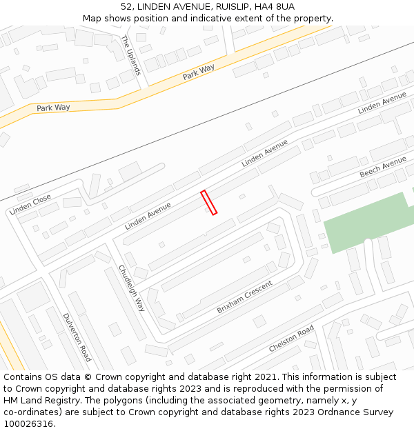 52, LINDEN AVENUE, RUISLIP, HA4 8UA: Location map and indicative extent of plot