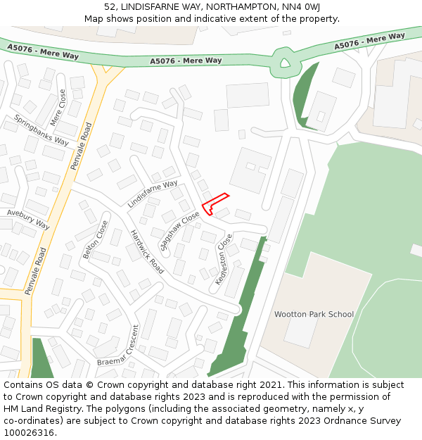 52, LINDISFARNE WAY, NORTHAMPTON, NN4 0WJ: Location map and indicative extent of plot