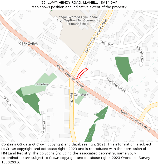 52, LLWYNHENDY ROAD, LLANELLI, SA14 9HP: Location map and indicative extent of plot