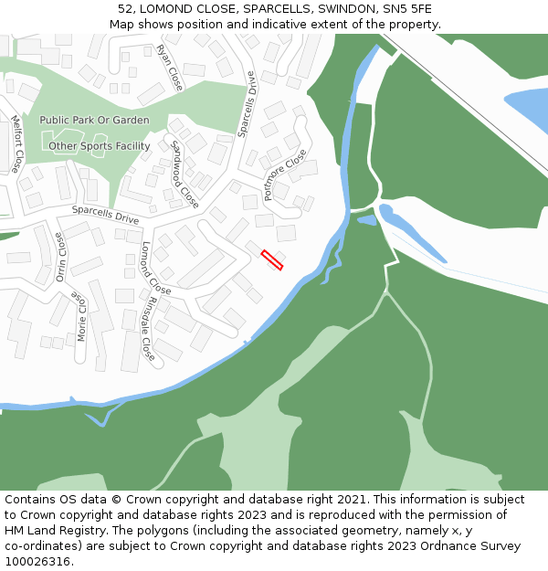 52, LOMOND CLOSE, SPARCELLS, SWINDON, SN5 5FE: Location map and indicative extent of plot
