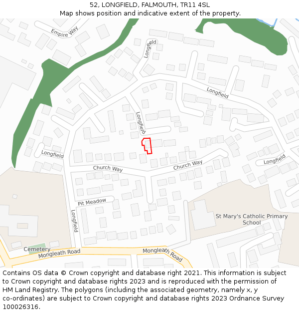 52, LONGFIELD, FALMOUTH, TR11 4SL: Location map and indicative extent of plot