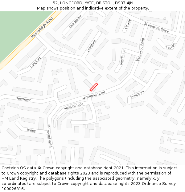 52, LONGFORD, YATE, BRISTOL, BS37 4JN: Location map and indicative extent of plot