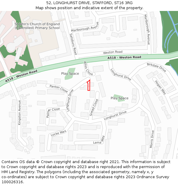 52, LONGHURST DRIVE, STAFFORD, ST16 3RG: Location map and indicative extent of plot