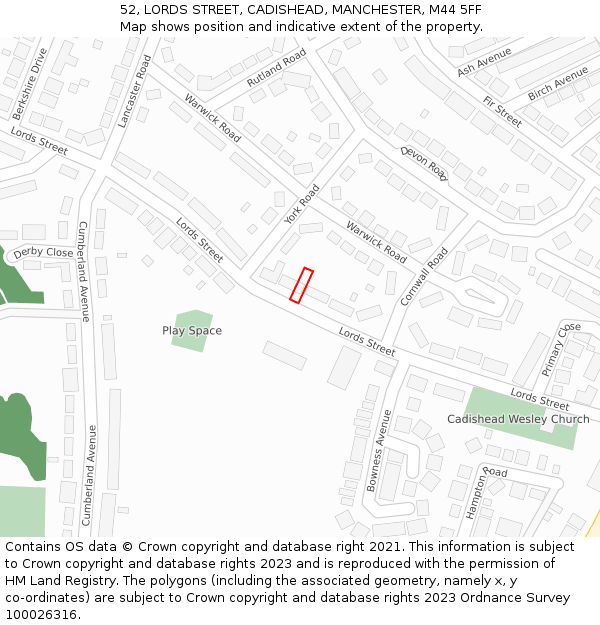 52, LORDS STREET, CADISHEAD, MANCHESTER, M44 5FF: Location map and indicative extent of plot
