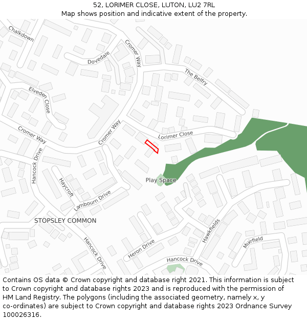 52, LORIMER CLOSE, LUTON, LU2 7RL: Location map and indicative extent of plot