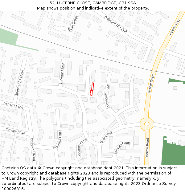 52, LUCERNE CLOSE, CAMBRIDGE, CB1 9SA: Location map and indicative extent of plot