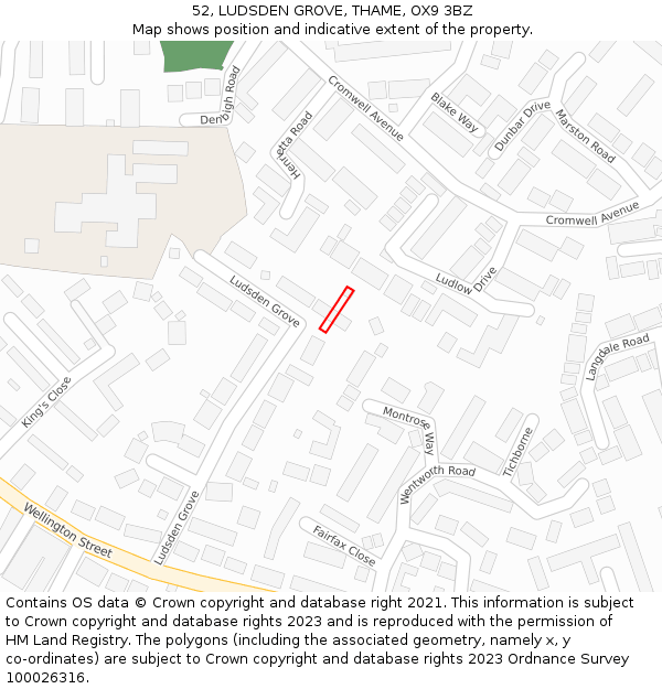52, LUDSDEN GROVE, THAME, OX9 3BZ: Location map and indicative extent of plot