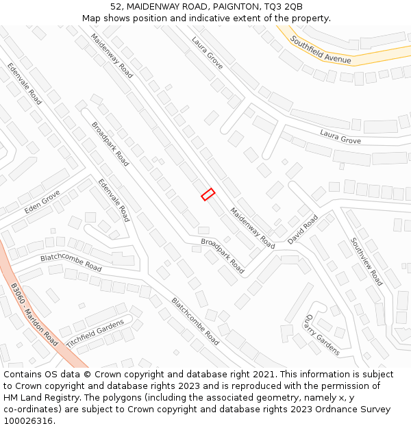 52, MAIDENWAY ROAD, PAIGNTON, TQ3 2QB: Location map and indicative extent of plot