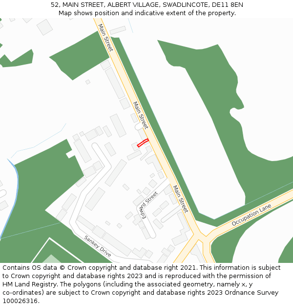 52, MAIN STREET, ALBERT VILLAGE, SWADLINCOTE, DE11 8EN: Location map and indicative extent of plot